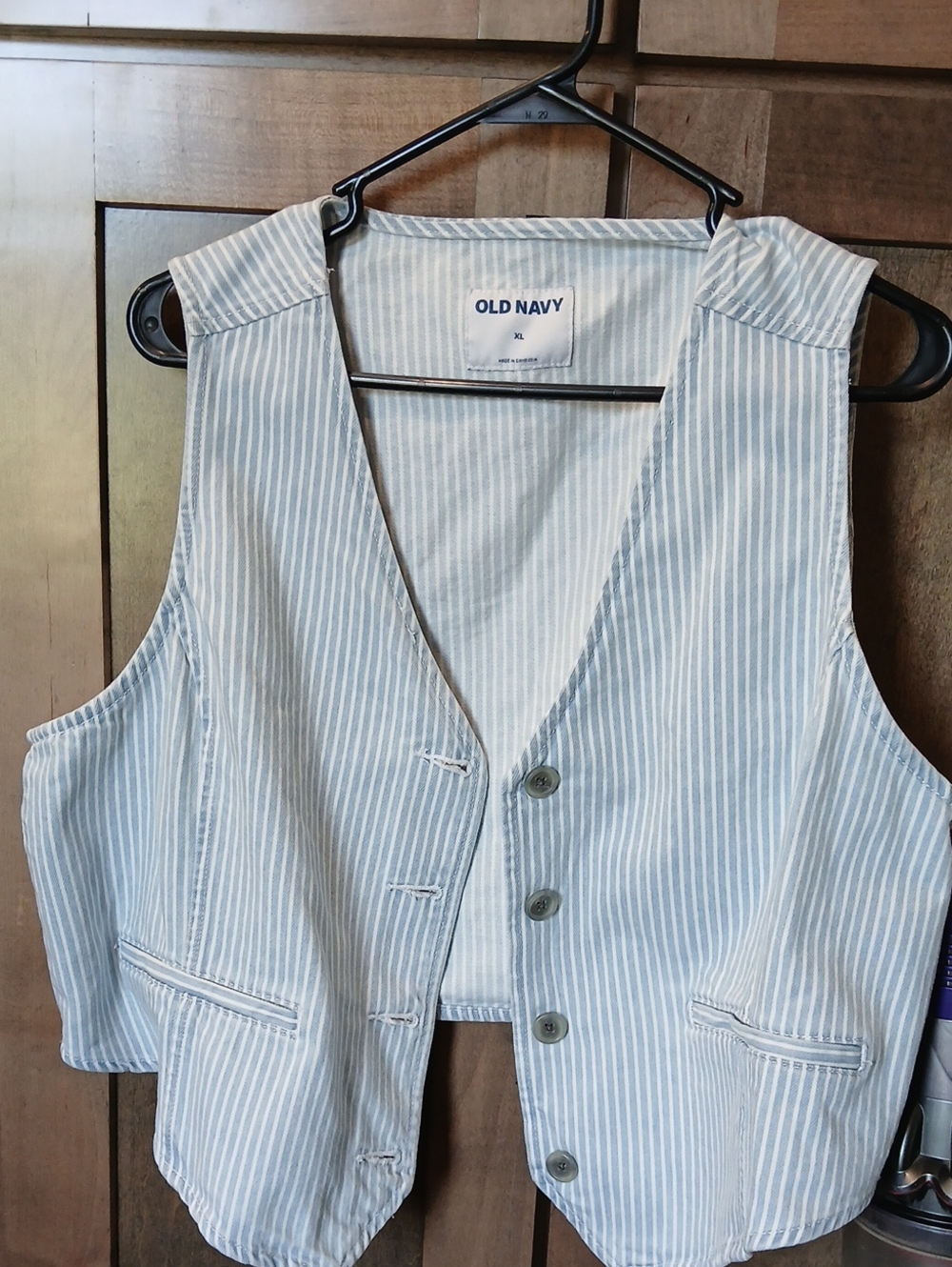 Old Navy Light Blue and White Pinstripe Vest